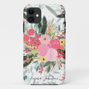 Elegant White Winter Floral & Gold Glitter Stippen Case-Mate iPhone Case