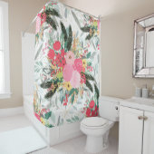 Elegant White Winter Floral & Gold Glitter Stippen Douchegordijn (In situ)