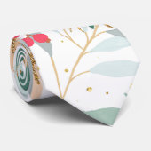 Elegant White Winter Floral & Gold Glitter Stippen Stropdas (Opgerold)