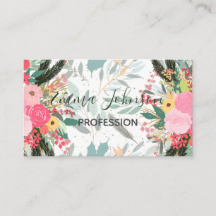 Elegant White Winter Floral & Gold Glitter Stippen Visitekaartje