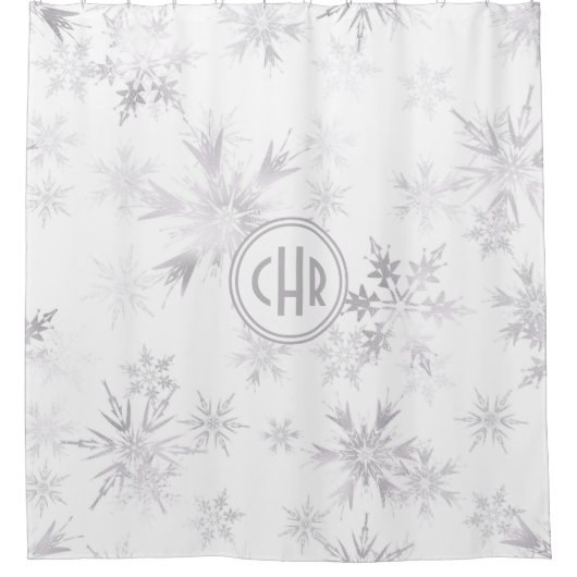 Elegant White Winter Snowflakes Douchegordijn (Voorkant)