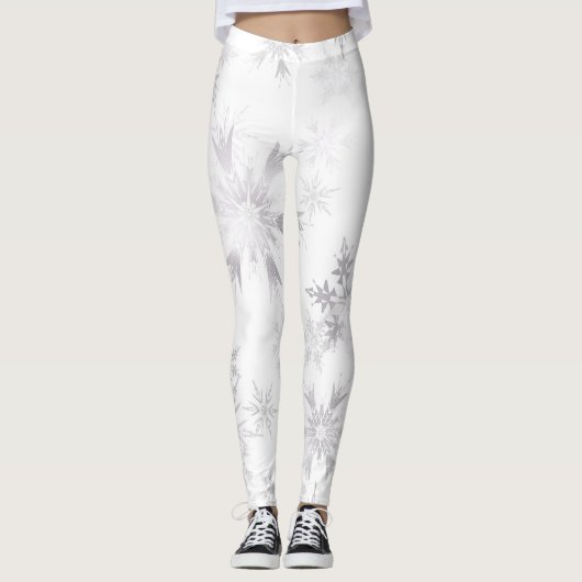 Elegant White Winter Snowflakes Leggings (Voorkant)
