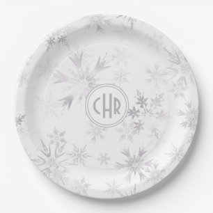 Elegant White Winter Snowflakes Papieren Bordje