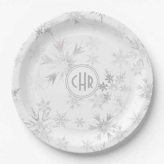 Elegant White Winter Snowflakes Papieren Bordje (Voorkant)
