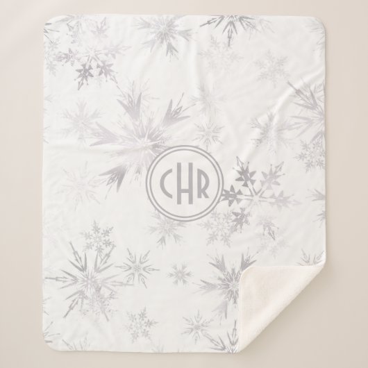 Elegant White Winter Snowflakes Sherpa Deken (Voorkant)