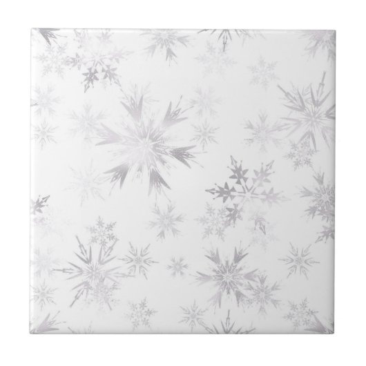 Elegant White Winter Snowflakes Tegeltje (Voorkant)