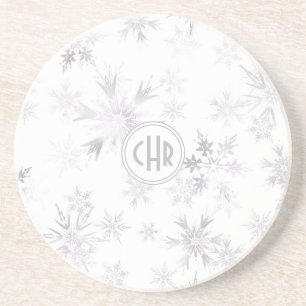 Elegant White Winter Snowflakes Zandsteen Onderzetter