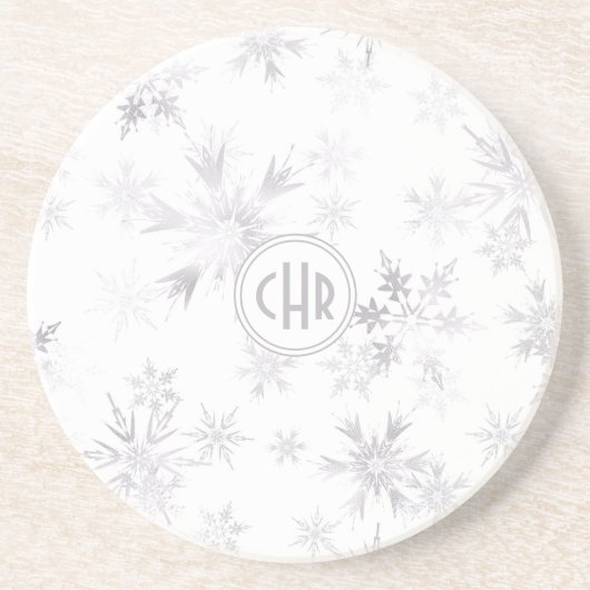 Elegant White Winter Snowflakes Zandsteen Onderzetter (Voorkant)