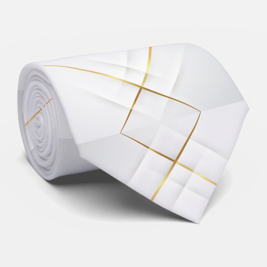 Elegant White with Gold Accent Men’s Necktie Stropdas (Opgerold)