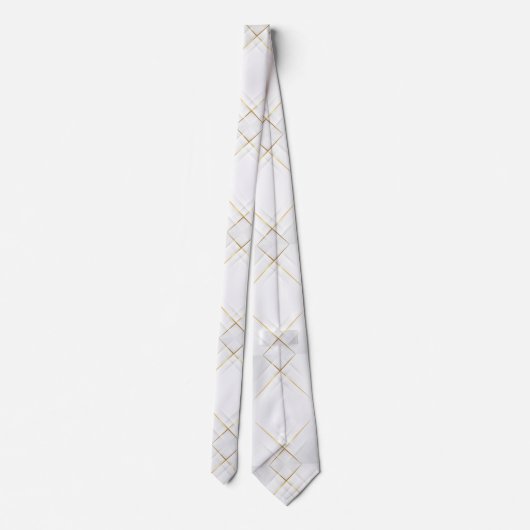 Elegant White with Gold Accent Men’s Necktie Stropdas (Achterkant)