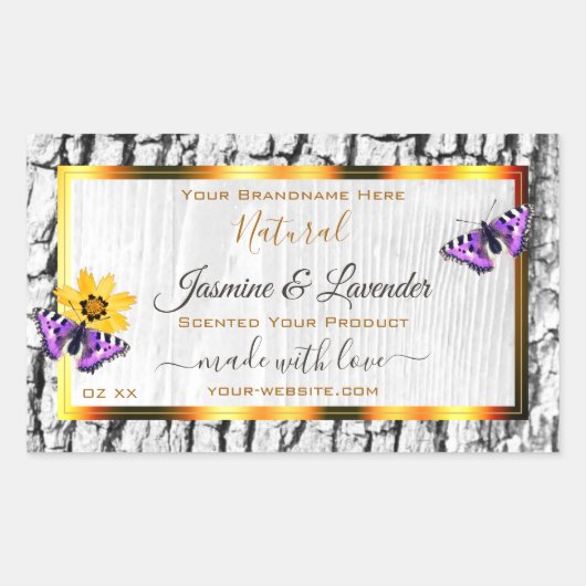 Elegant White Wood Grain Tree Bark Product Labels (Voorkant)