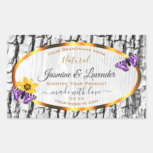 Elegant White Wood Grain Tree Bark Product Labels (Voorkant)