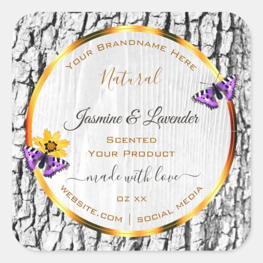 Elegant White Wood Grain Tree Bark Product Labels (Voorkant)