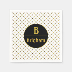 Elegant Whiter & Gold Dot Grid Split Monogram Servet