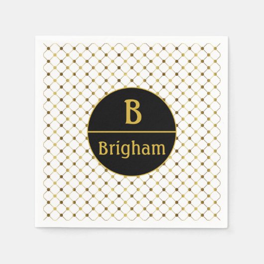 Elegant Whiter & Gold Dot Grid Split Monogram Servet (Voorkant)