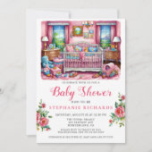 Elegant Wieg roze kinderkamer Baby shower Kaart (Voorkant)