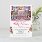 Elegant Wieg roze kinderkamer Baby shower Kaart (Staand voorkant)