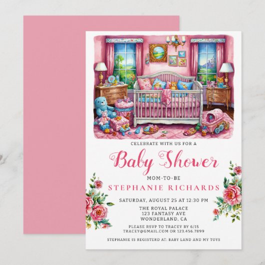Elegant Wieg roze kinderkamer Baby shower Kaart (Voorkant / Achterkant)