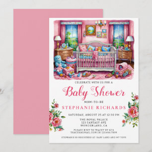 Elegant Wieg roze kinderkamer Baby shower Kaart