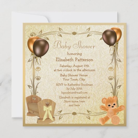 Elegant Wieg & Teddy Baby shower nodigt uit Kaart (Voorkant)