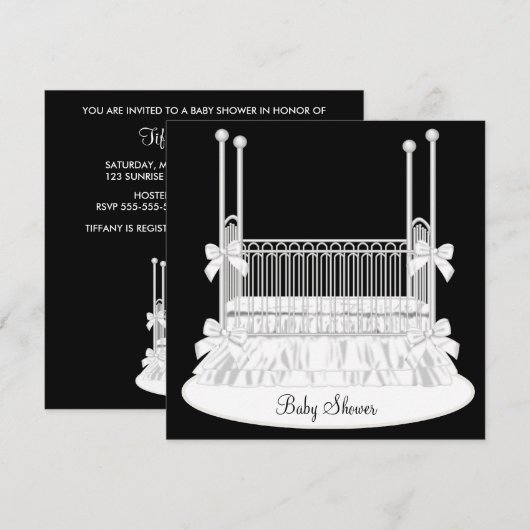 Elegant Wieg Zwart Wit Baby shower Kaart (Voorkant / Achterkant)