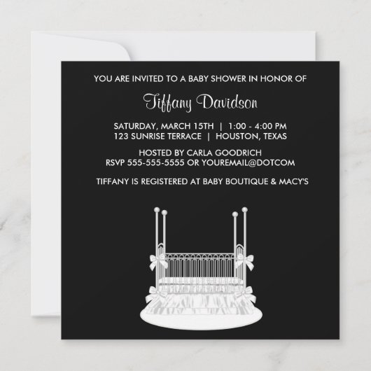 Elegant Wieg Zwart Wit Baby shower Kaart (Achterkant)