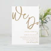 Elegant Wij doen Script Gold & White Wedding Kaart (Staand voorkant)
