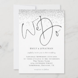 Elegant Wij doen Script Zilveren Glitter Bruiloft Kaart