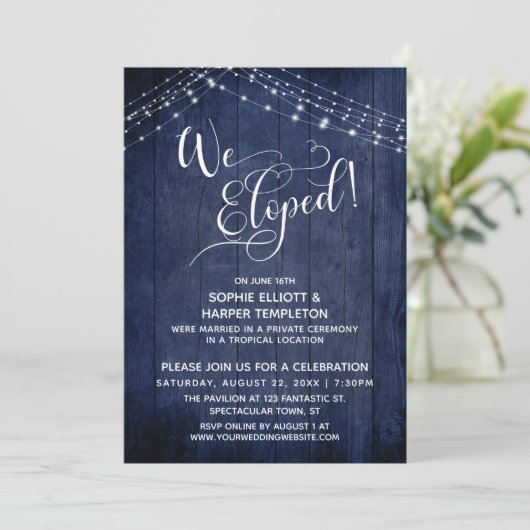 Elegant Wij Elopeden Typografie & Lichten, Navy Ho Kaart (Staand voorkant)