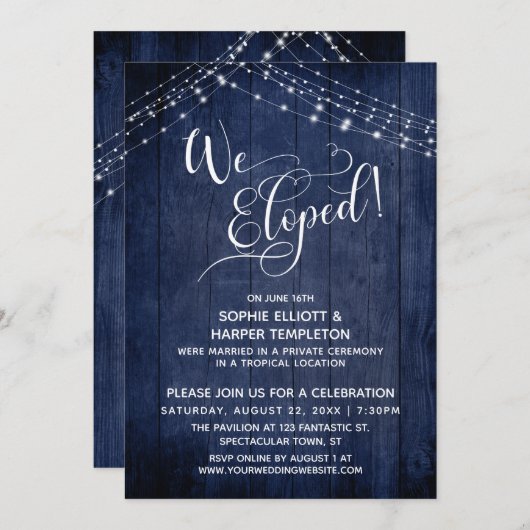 Elegant Wij Elopeden Typografie & Lichten, Navy Ho Kaart (Voorkant / Achterkant)