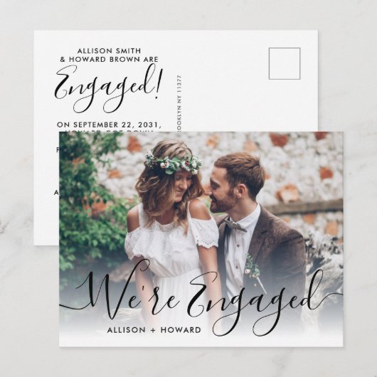 Elegant Wij zijn het Verloving van het Manuscript  Aankondigingskaart (Voorkant / Achterkant)