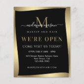 Elegant Wij zijn Open Salon Zwart Goud Minimalist Flyer (Achterkant)