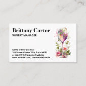 Elegant wijnglas en bloemen visitekaartje (Voorkant)