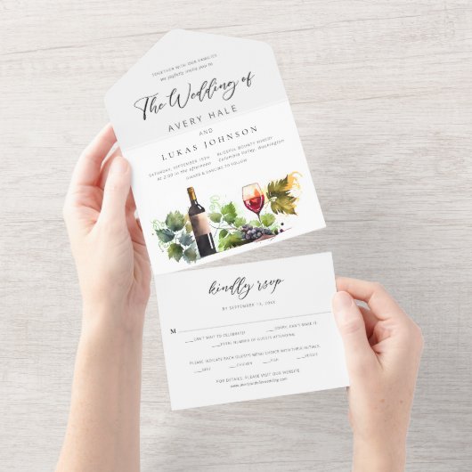 Elegant wijnthema Waterverf wijngaard All In One Uitnodiging (Afscheurbaar)