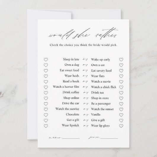 Elegant wil ze liever Vrijgezellenfeest spel Kaart (Voorkant)