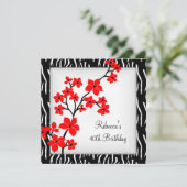 Elegant Wild Asian Red Flowers White 40th Birthday Kaart (Staand voorkant)