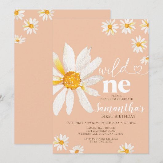 Elegant Wild Eén verjaardag Boho Daisy Flowers Kaart (Voorkant / Achterkant)