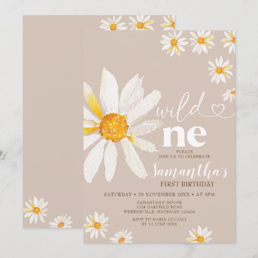 Elegant Wild Eén verjaardag Boho Daisy Flowers Kaart (Voorkant / Achterkant)
