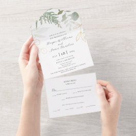 Elegant Wild Fern Greenery Wedding All In One Uitnodiging