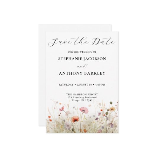 Elegant Wild Flower Save the Date Wedding Kaart (Voorkant / Achterkant in situ)