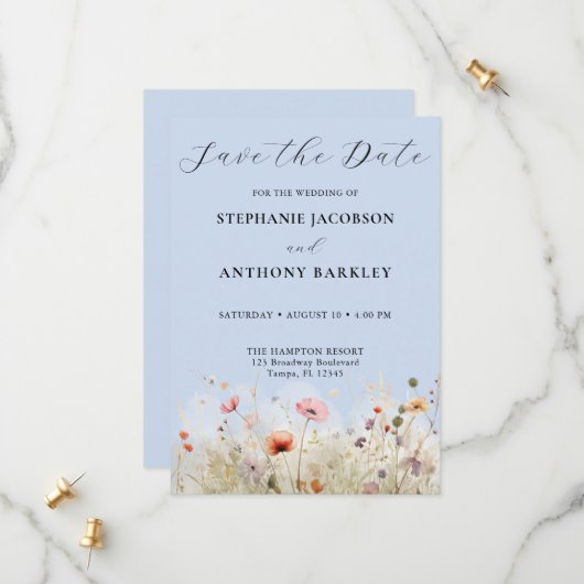 Elegant Wild Flower Save the Date Wedding Kaart (Voorkant / Achterkant in situ)