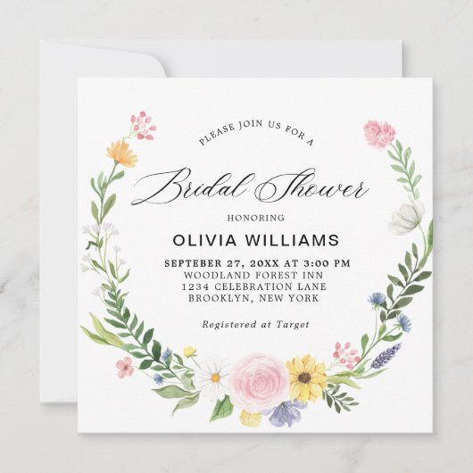 Elegant Wild Flowers Floral Wreath Vrijgezellenfee Kaart (Voorkant)