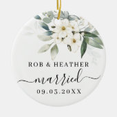 Elegant Wild Flowers Gepersonaliseerd Getrouwd Pas Keramisch Ornament (Voorkant)
