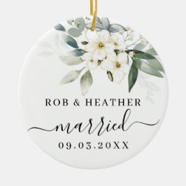 Elegant Wild Flowers Gepersonaliseerd Getrouwd Pas Keramisch Ornament