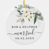 Elegant Wild Flowers Gepersonaliseerd Getrouwd Pas Keramisch Ornament (Achterkant)