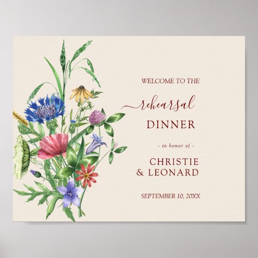 Elegant Wild Flowers Rehearsal Diner Welkom Poster (Voorkant)