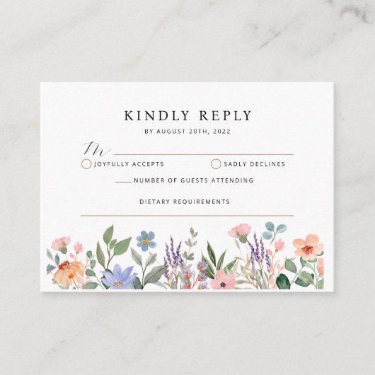 Elegant Wild Flowers RSVP-kaart Informatiekaartje (Voorkant)