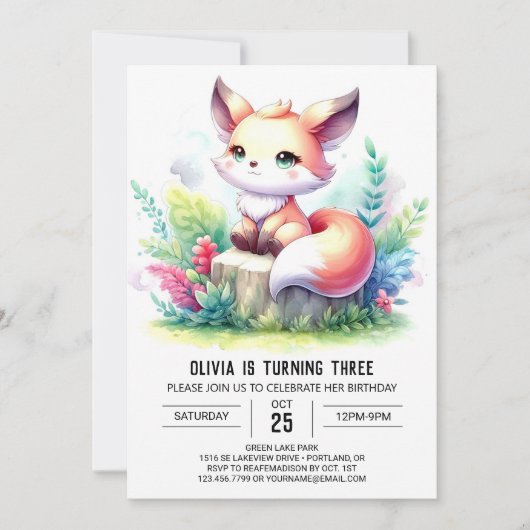 Elegant Wild Fox Verjaardag digitaal Kaart (Voorkant)