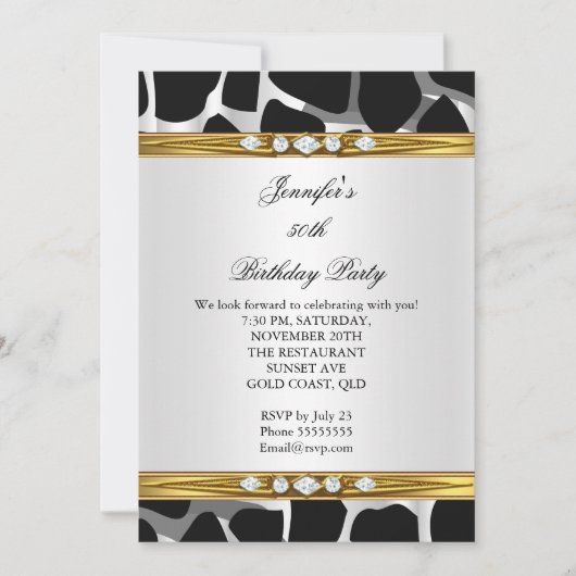 Elegant Wild Gold Black White Diamond Birthday Kaart (Voorkant)