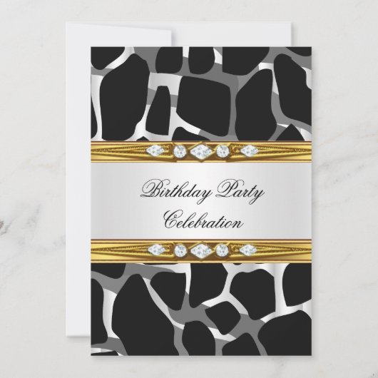 Elegant Wild Gold Black White Diamond Birthday Kaart (Achterkant)